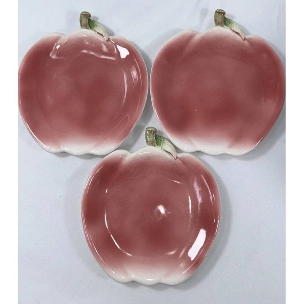 Vintage apple-shaped ceramic plates, by Pacific Rim blushing" red apple design